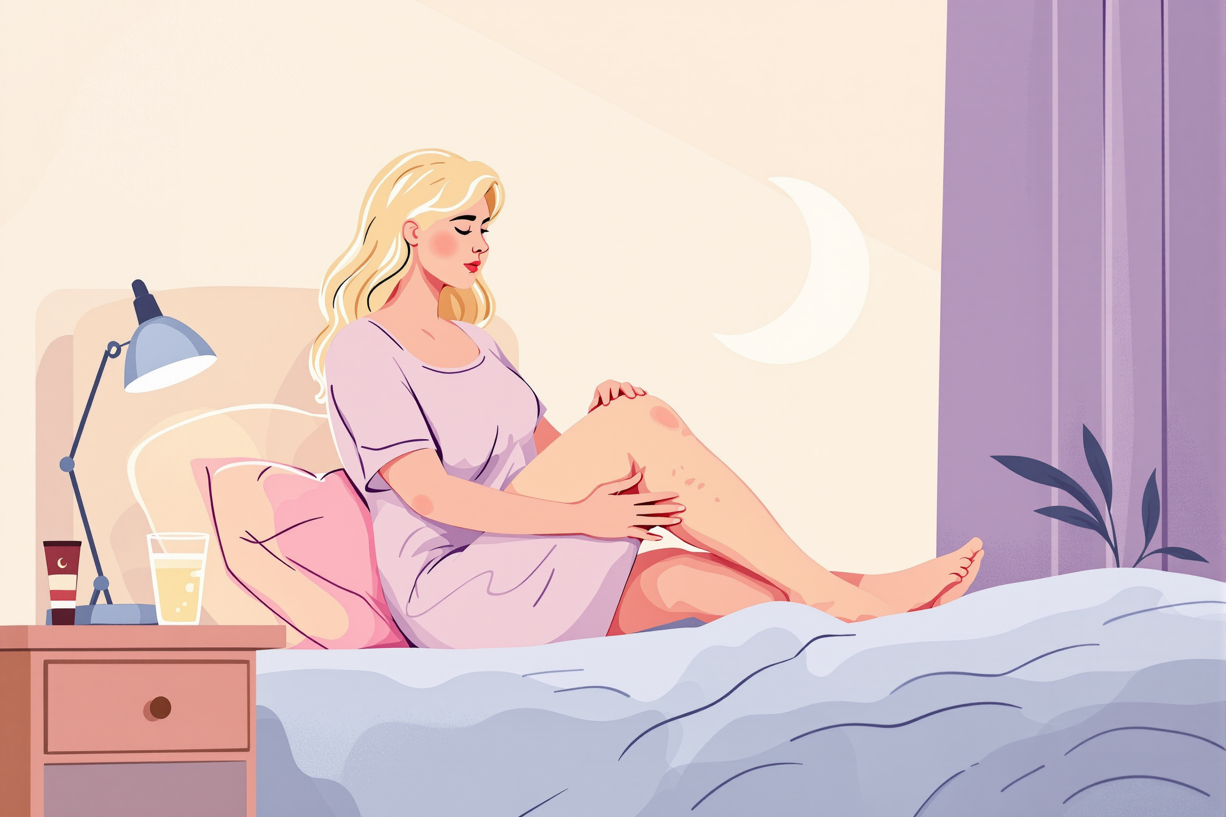 Frau mit Lipödem ruht sich auf dem Sofa aus und berührt ihre schmerzenden Beine.