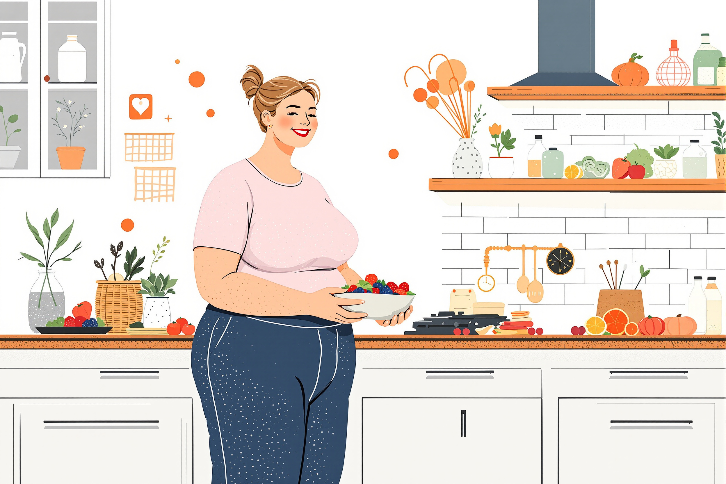 Frau plant Mahlzeiten am Küchentisch, um Lipödem-Symptome durch gezielte Ernährung zu lindern.