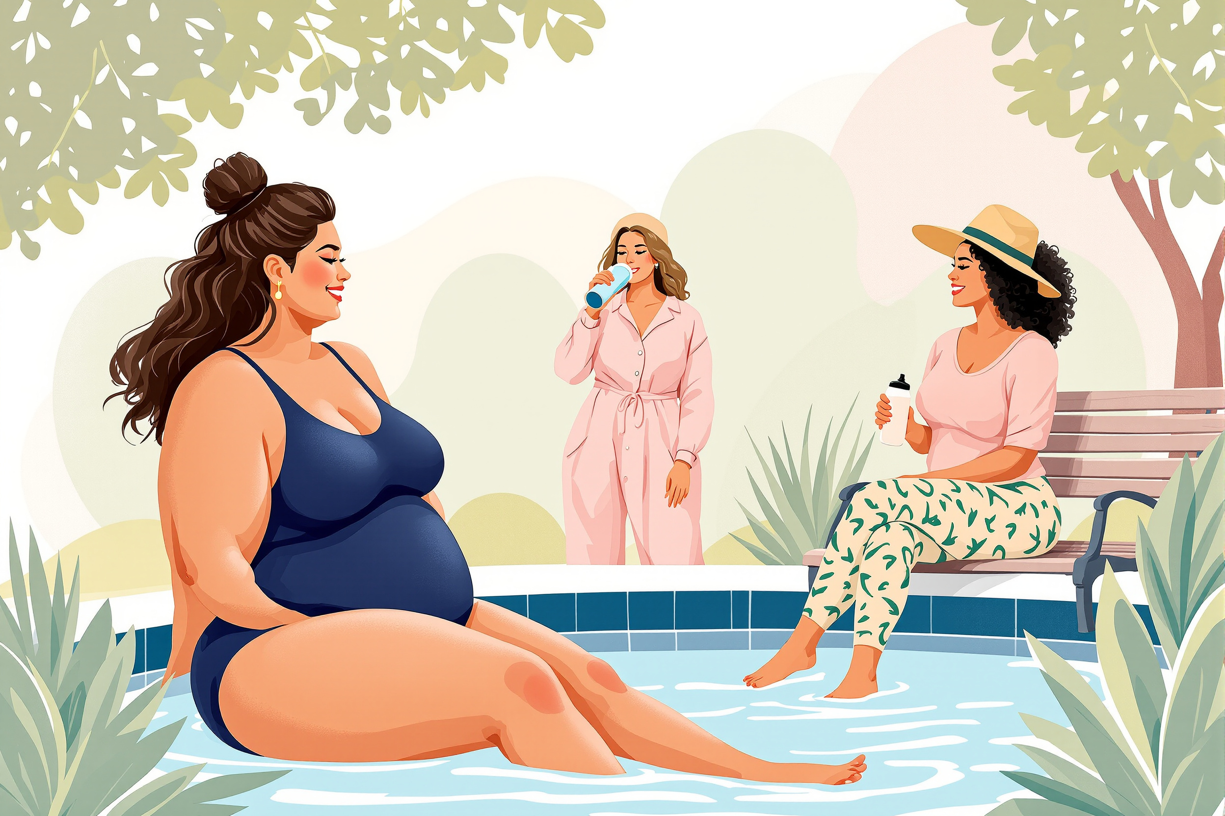 Frau mit Lipödem entspannt im Sommer im Park