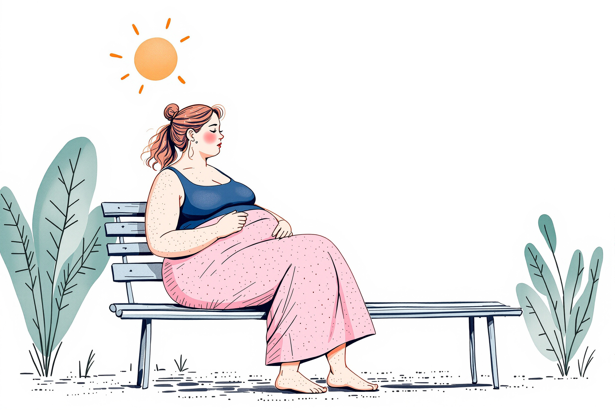 Frau mit Lipödem sitzt an einem heißen Tag im Schatten und trinkt Wasser.