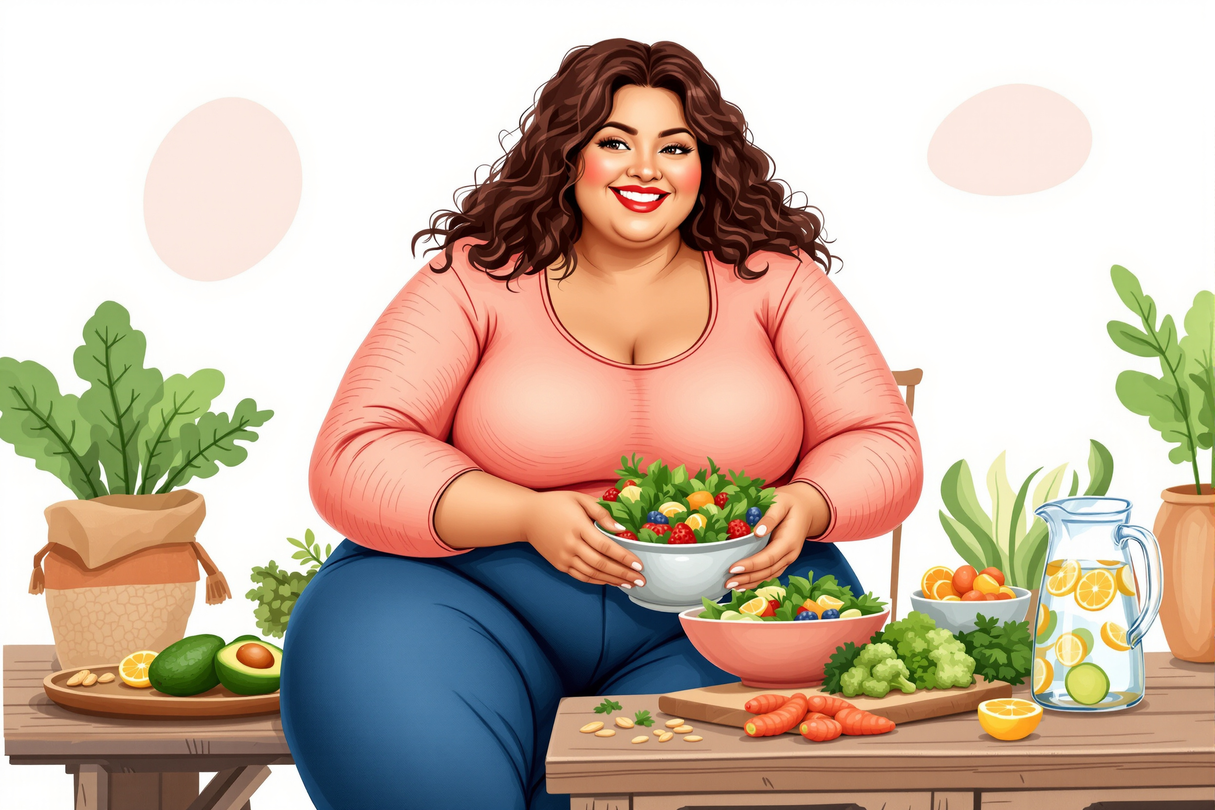 Frau bereitet in der Küche einen gesunden Salat zu, um ihre Lipödem-Symptome durch Ernährung zu lindern.