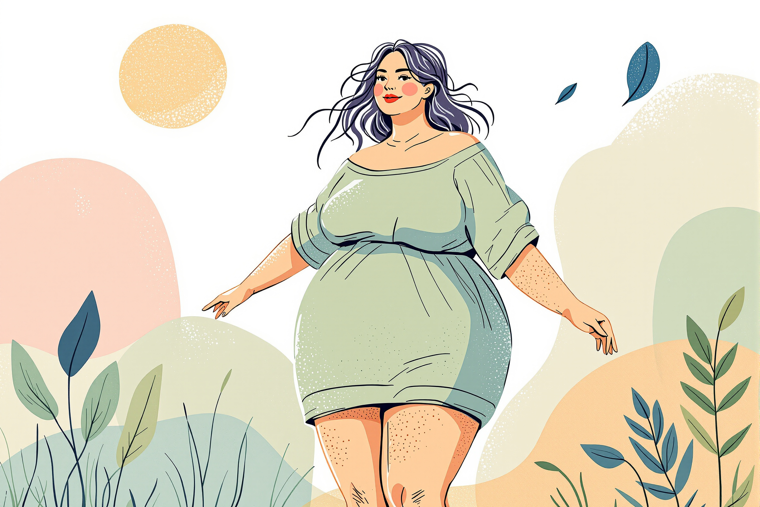 Frau genießt den Sommer auf einer Wiese.