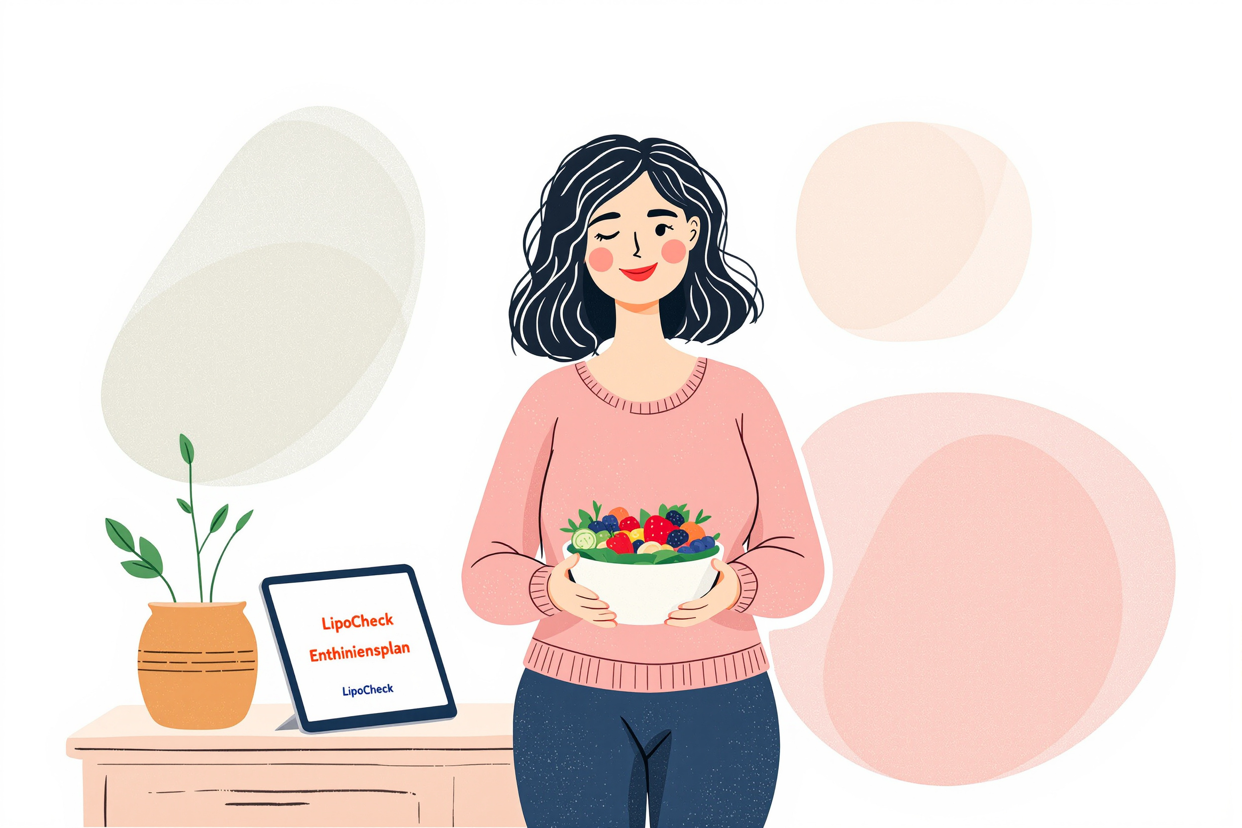 Frau bereitet in der Küche einen gesunden Salat zu, um Lipödem-Symptome durch Ernährung zu lindern.