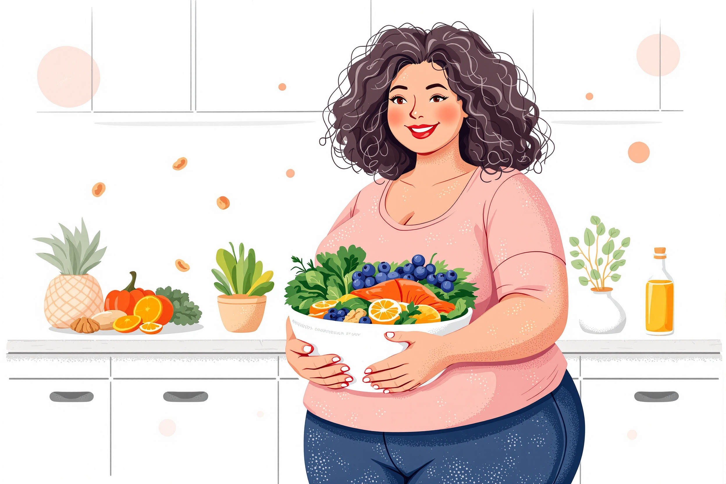 Frau bereitet eine antientzündliche Mahlzeit mit frischem Gemüse in ihrer Küche zu.