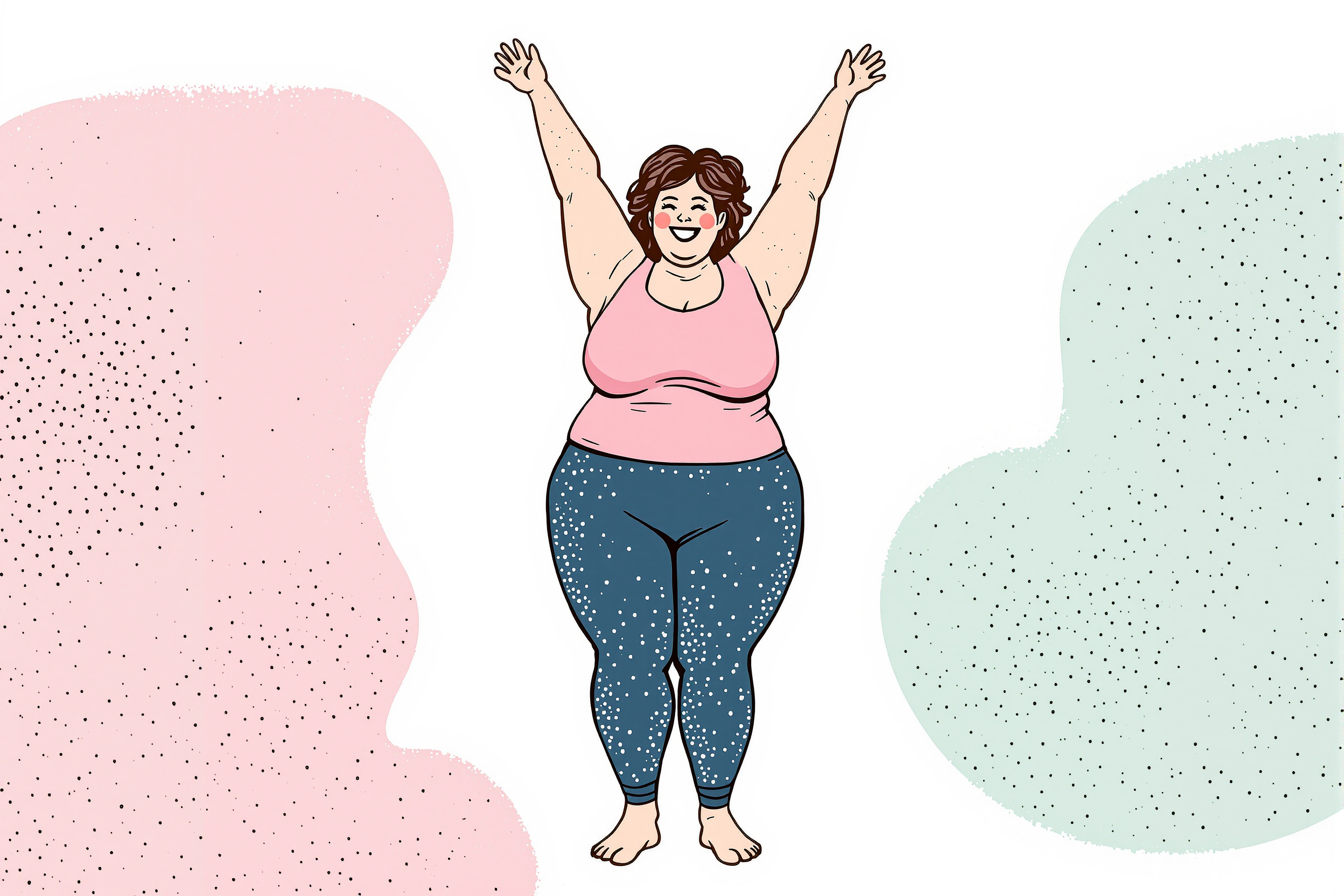 Frau praktiziert Yoga im Wohnzimmer, um ihre Lebensqualität trotz Lipödem zu verbessern.