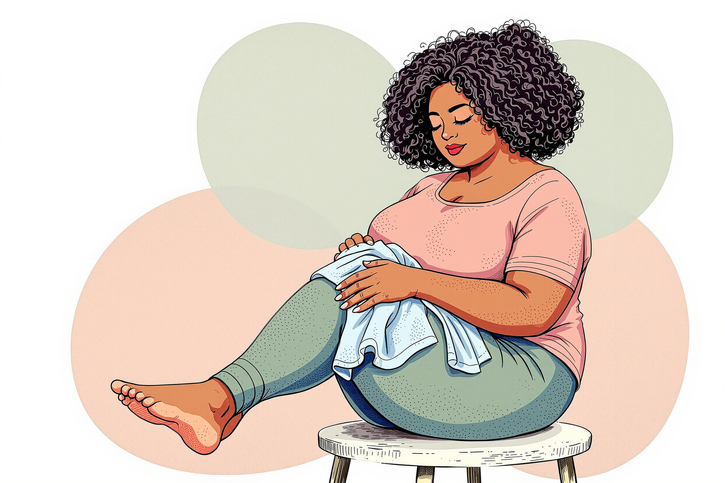 Frau mit Lipödem wendet zu Hause Kälteanwendungen zur Schmerzlinderung an.