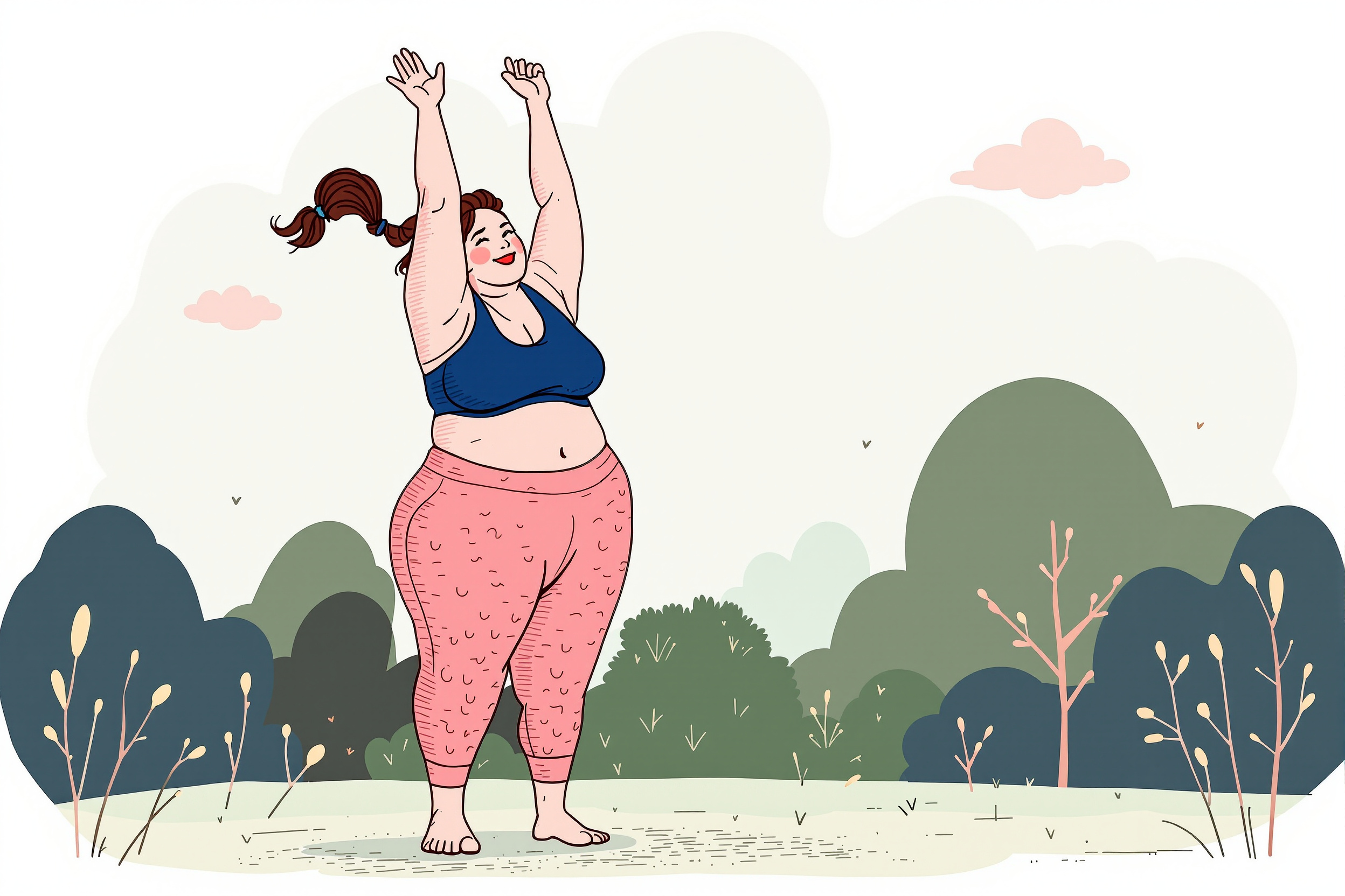 Frau macht Yoga im Wohnzimmer, um den Alltag mit Lipödem aktiv zu gestalten.