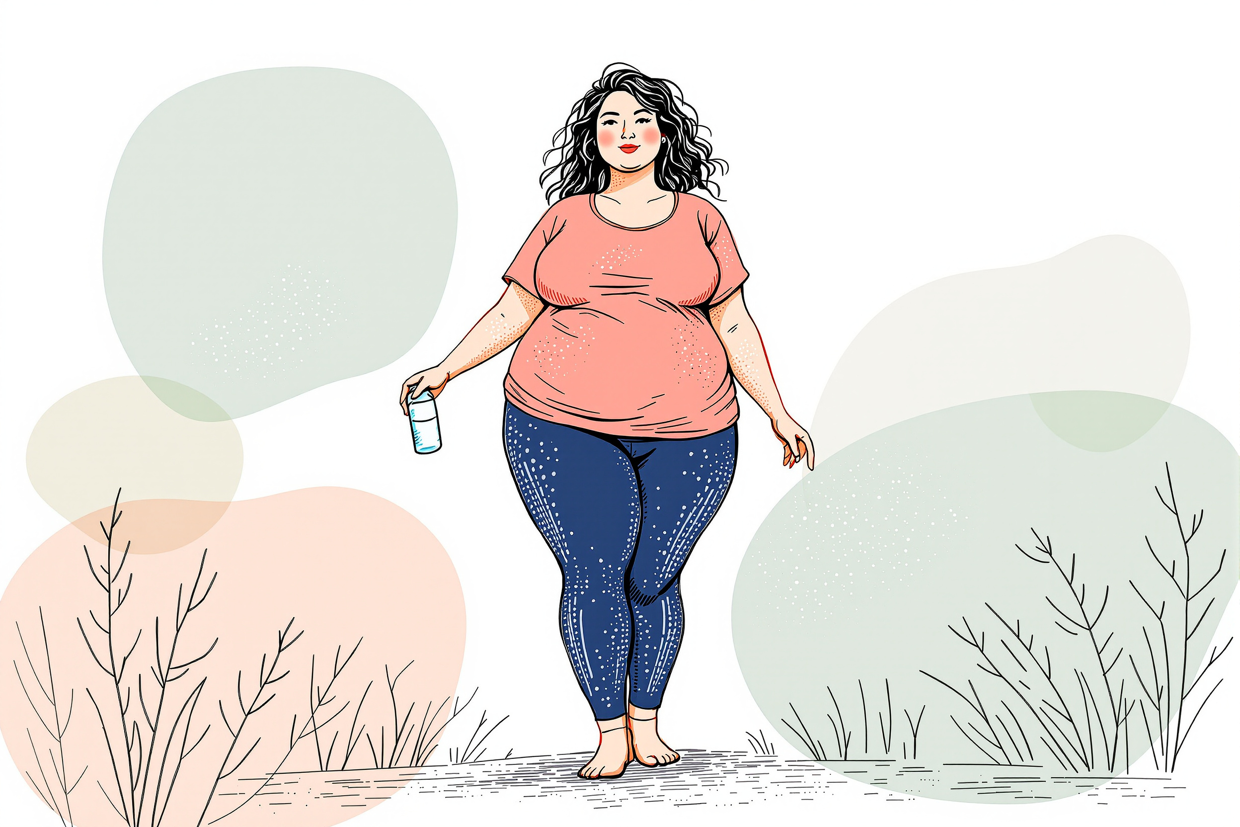 Frau sitzt entspannt zu Hause und recherchiert Lipödem-Management-Strategien am Laptop, während sie Kompressionskleidung trägt.