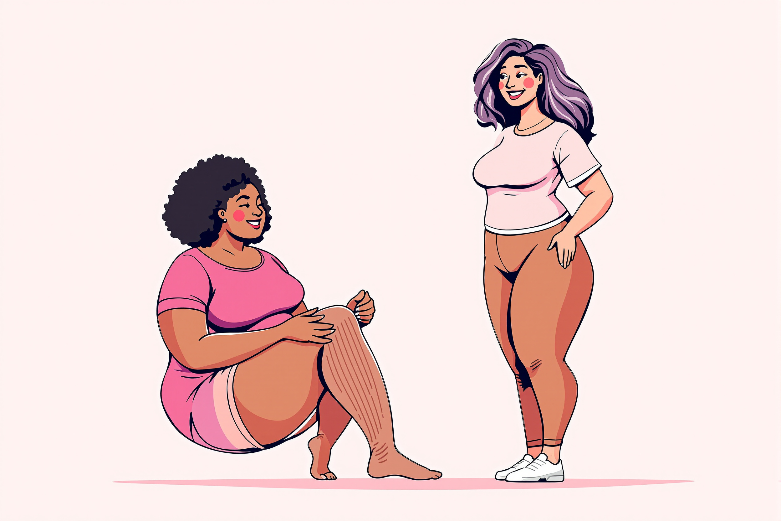 Frau mit Lipödem Stadium 2 trägt Kompressionsstrümpfe zu Hause.