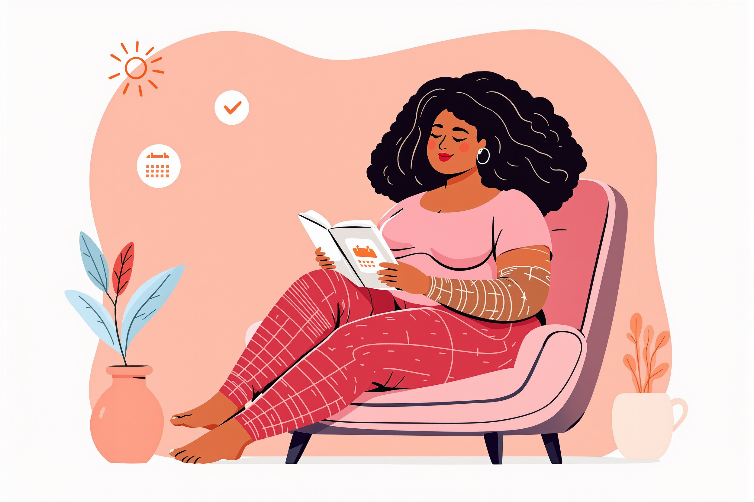 Frau erholt sich zu Hause nach einer Liposuktion, trägt Kompressionskleidung.