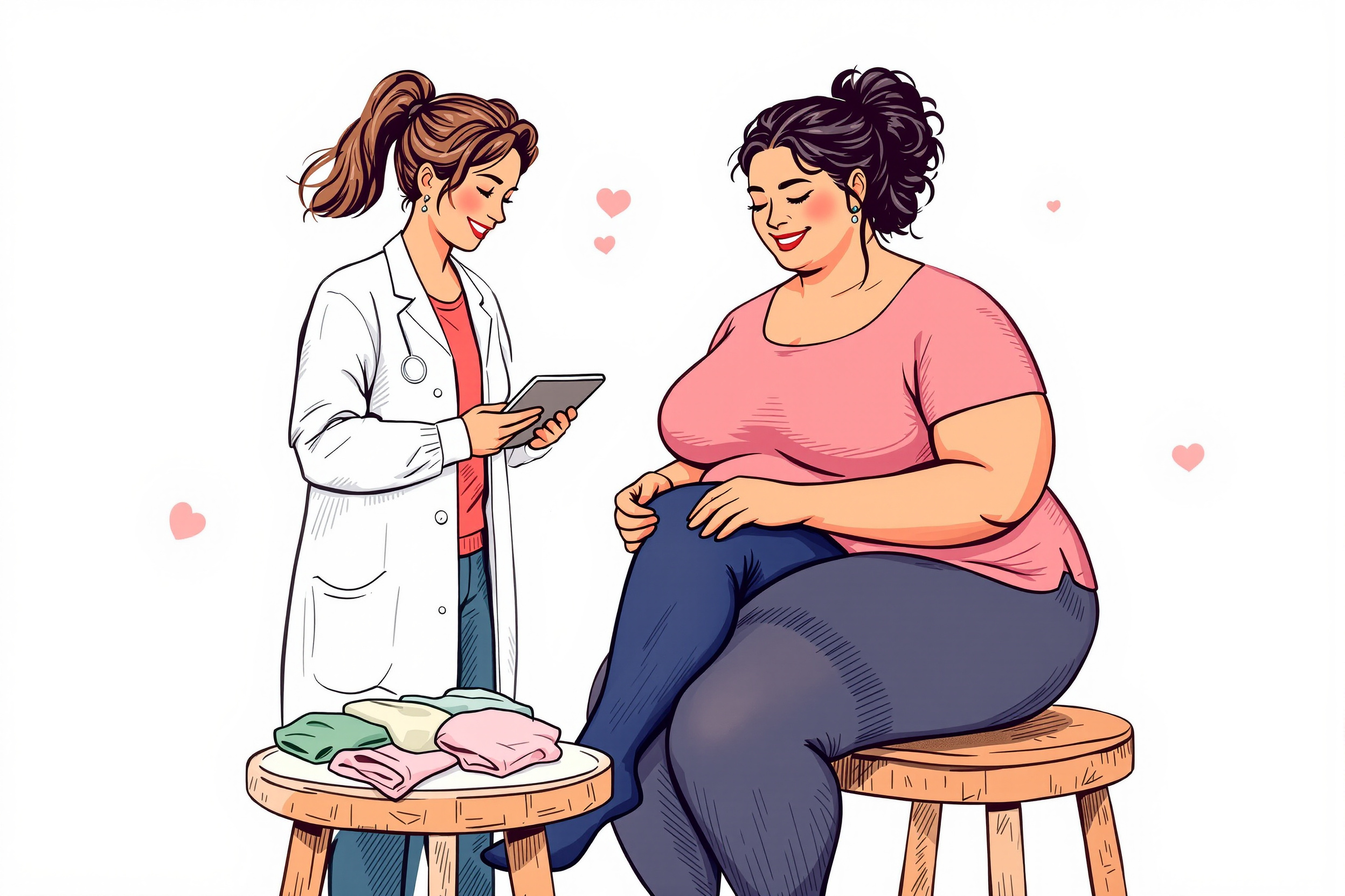 Frau trägt Kompressionsstrümpfe zur Linderung von Lipödem-Symptomen.