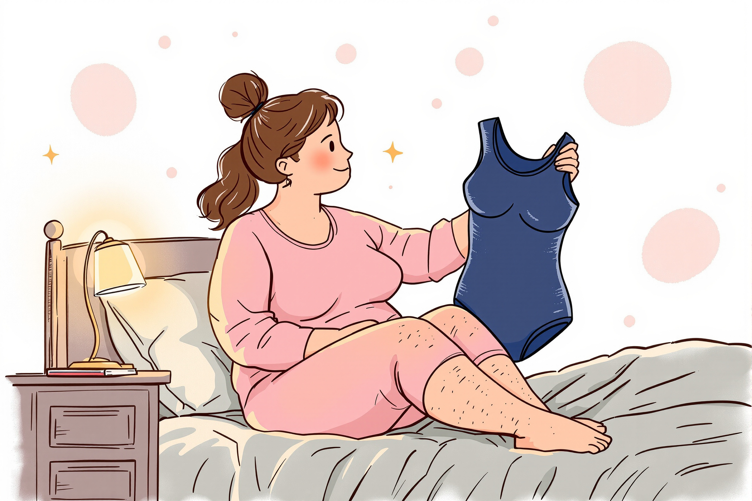 Frau trägt nachts Kompressionsbekleidung im Bett.