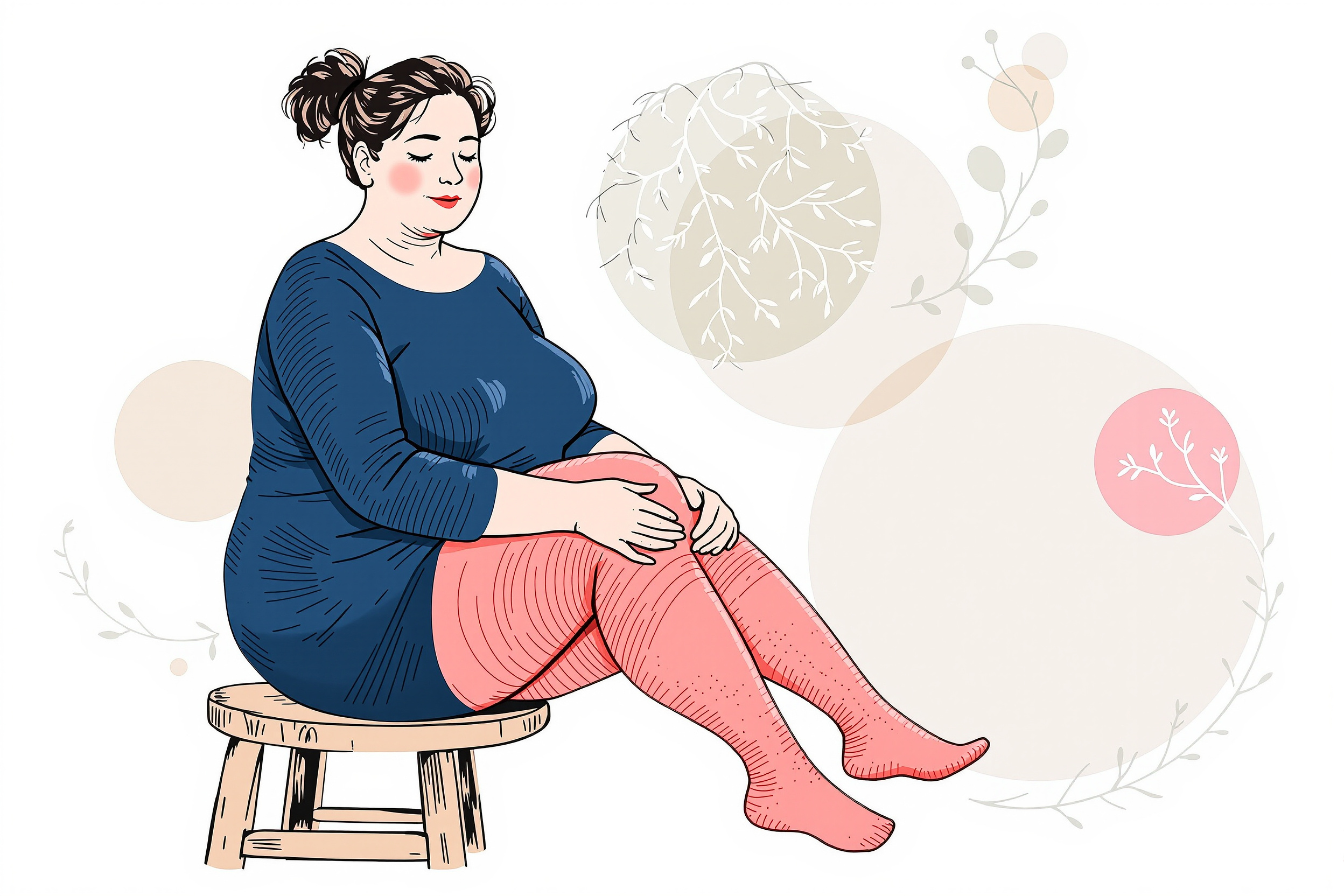 Frau zieht zu Hause Kompressionsstrümpfe an