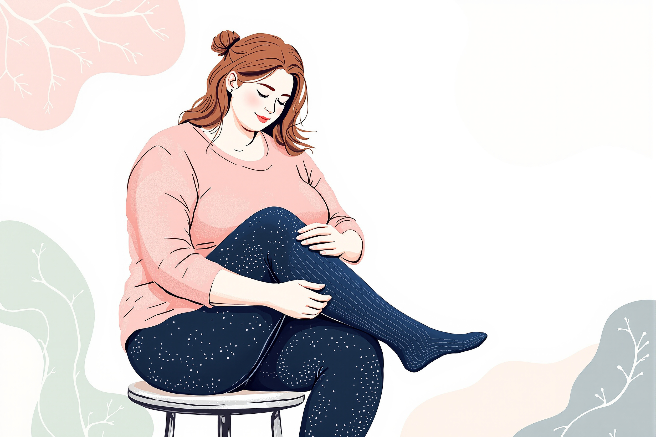 Frau trägt Kompressionsstrümpfe zu Hause