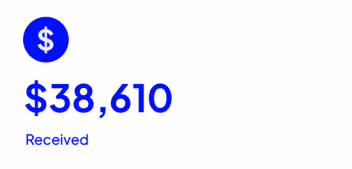 a user interface widget showing an amount of money received