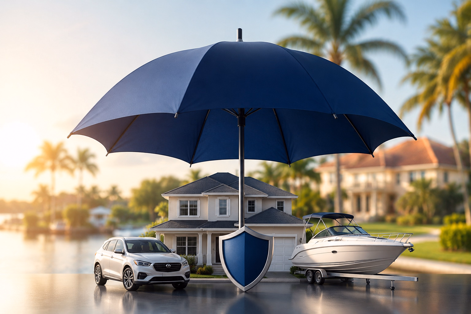 Umbrella insurance protecting a Florida home, vehicle, and boat with additional liability coverage.