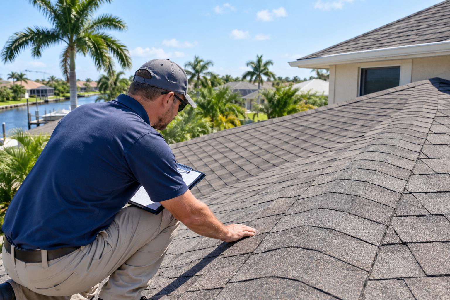 Hurricane-damaged coastal home with roof destruction in Lee County illustrating the need for Fort Myers home insurance.