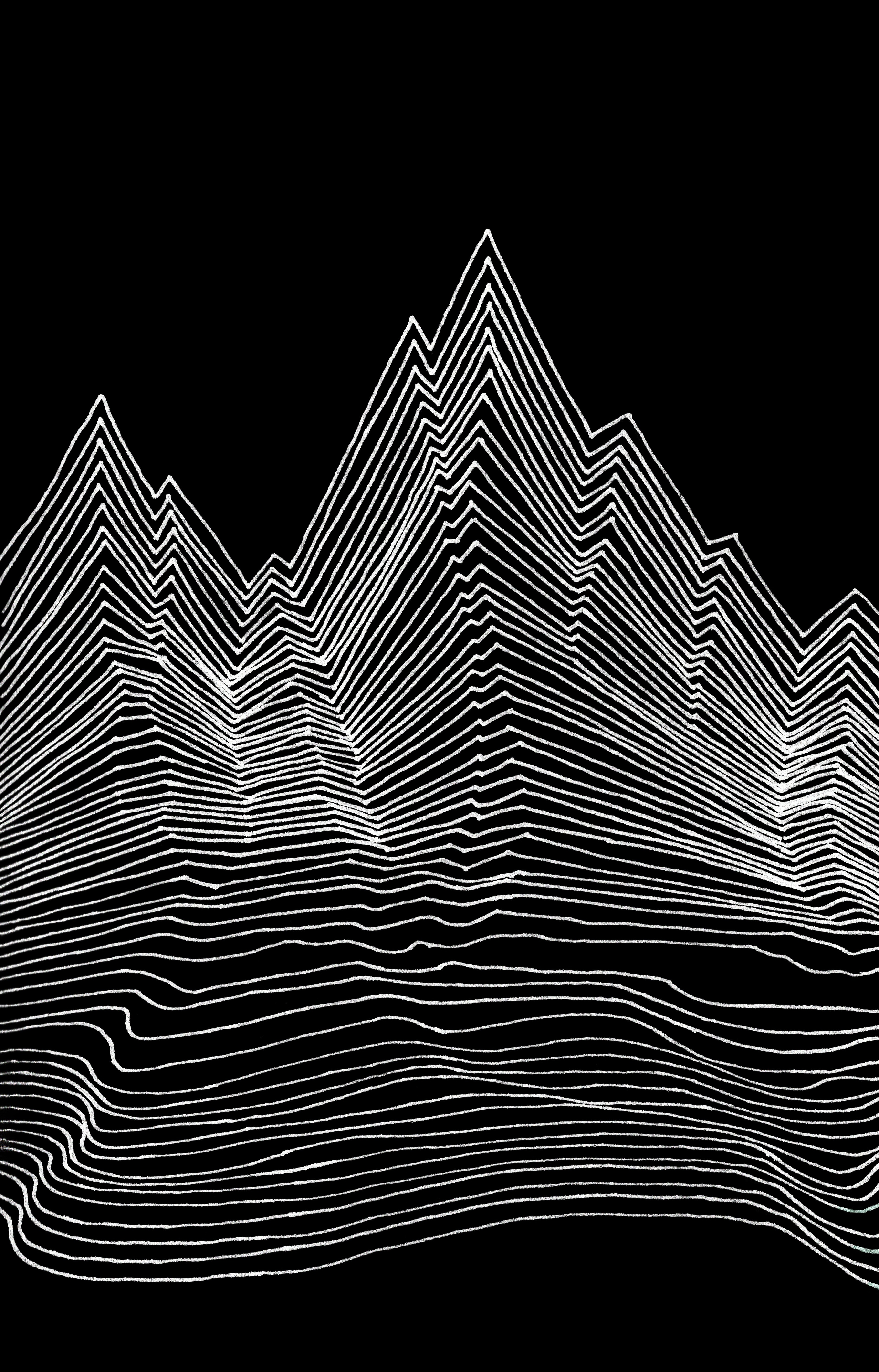 illustration graphique, ligne blanche en forme de montagnes sur fond noir