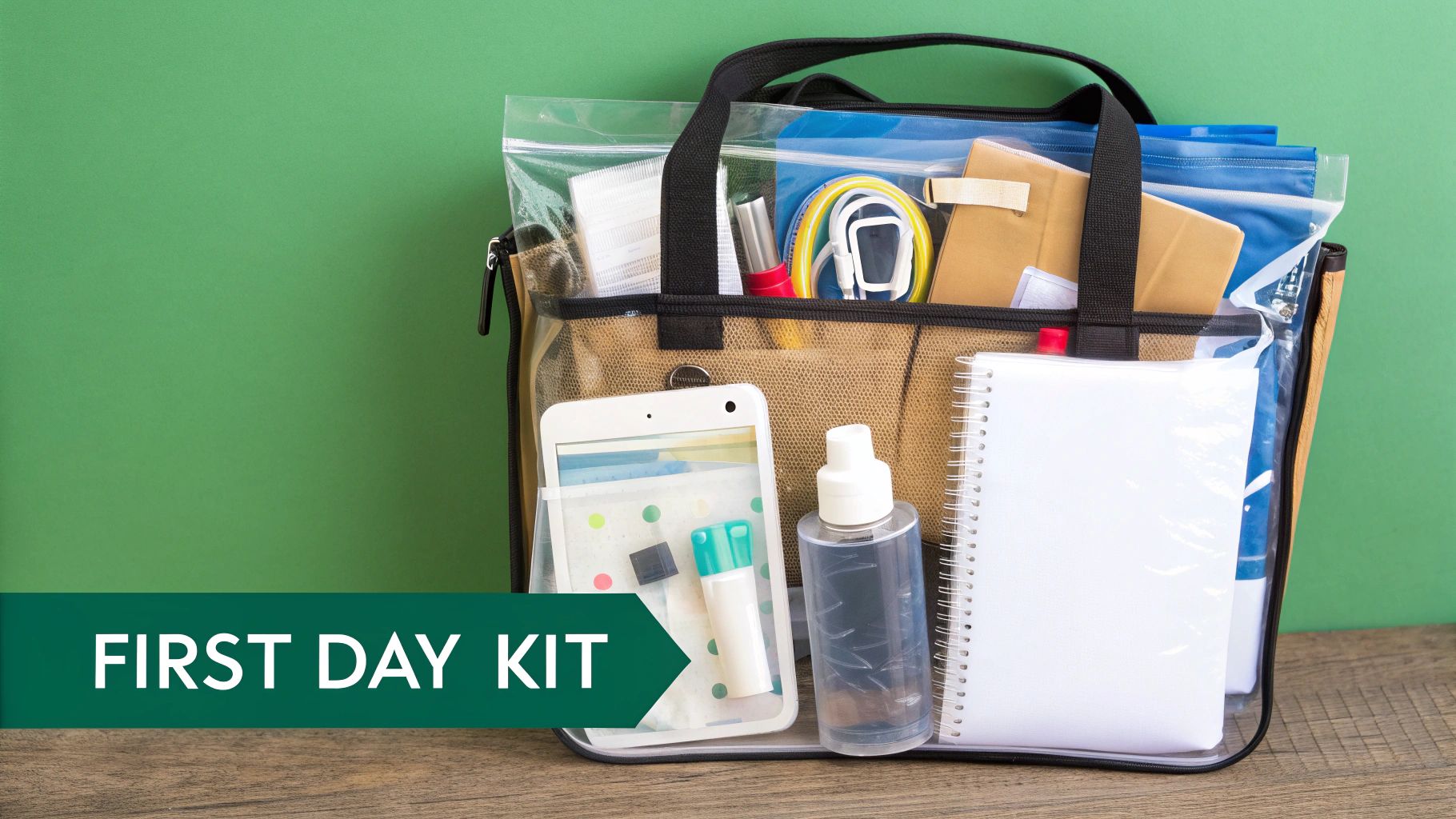 A moving box labeled "Essentials" containing items like toilet paper, snacks, and cleaning supplies.
