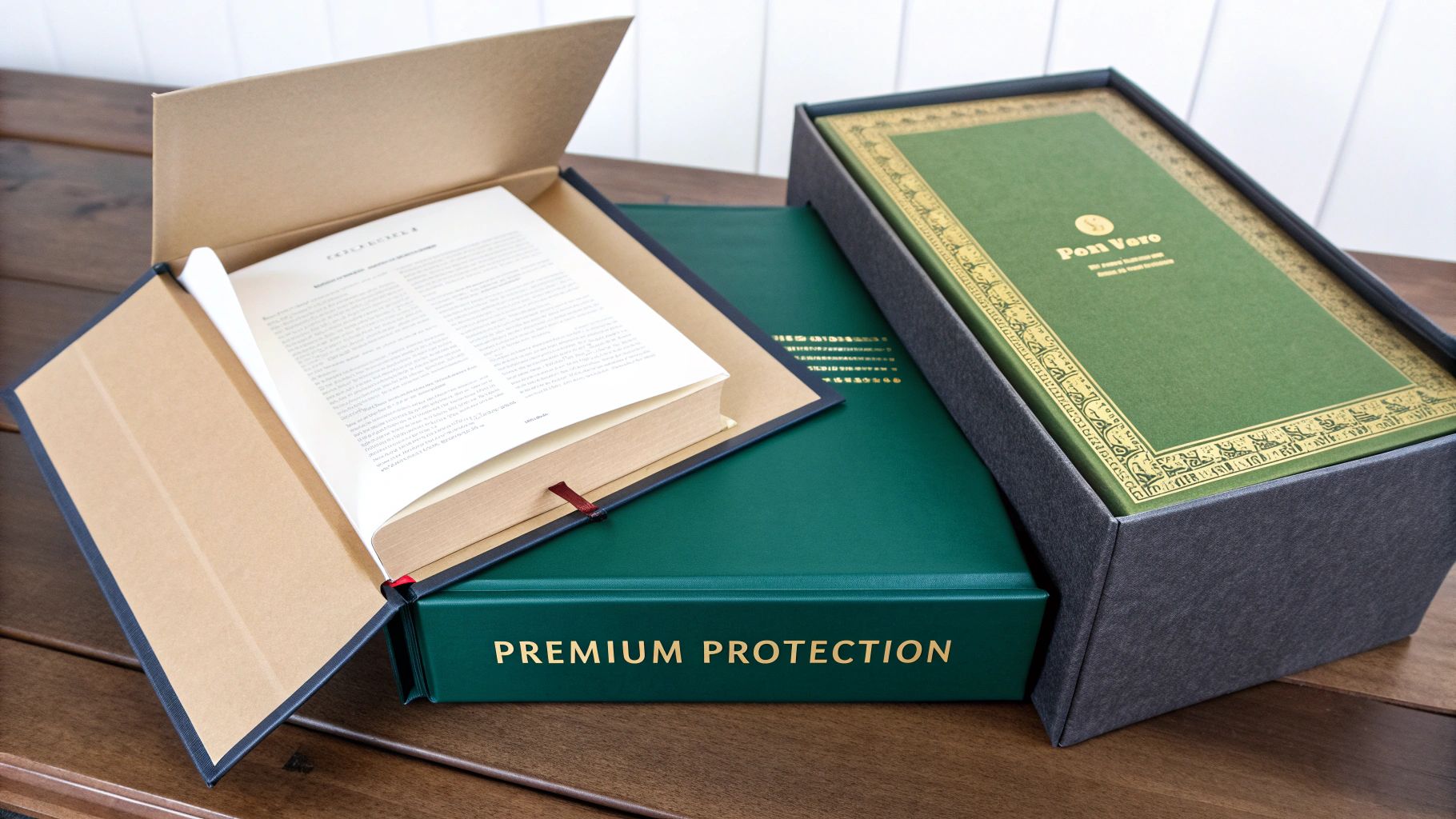 A valuable, old-looking book being carefully placed into a box with white gloves.