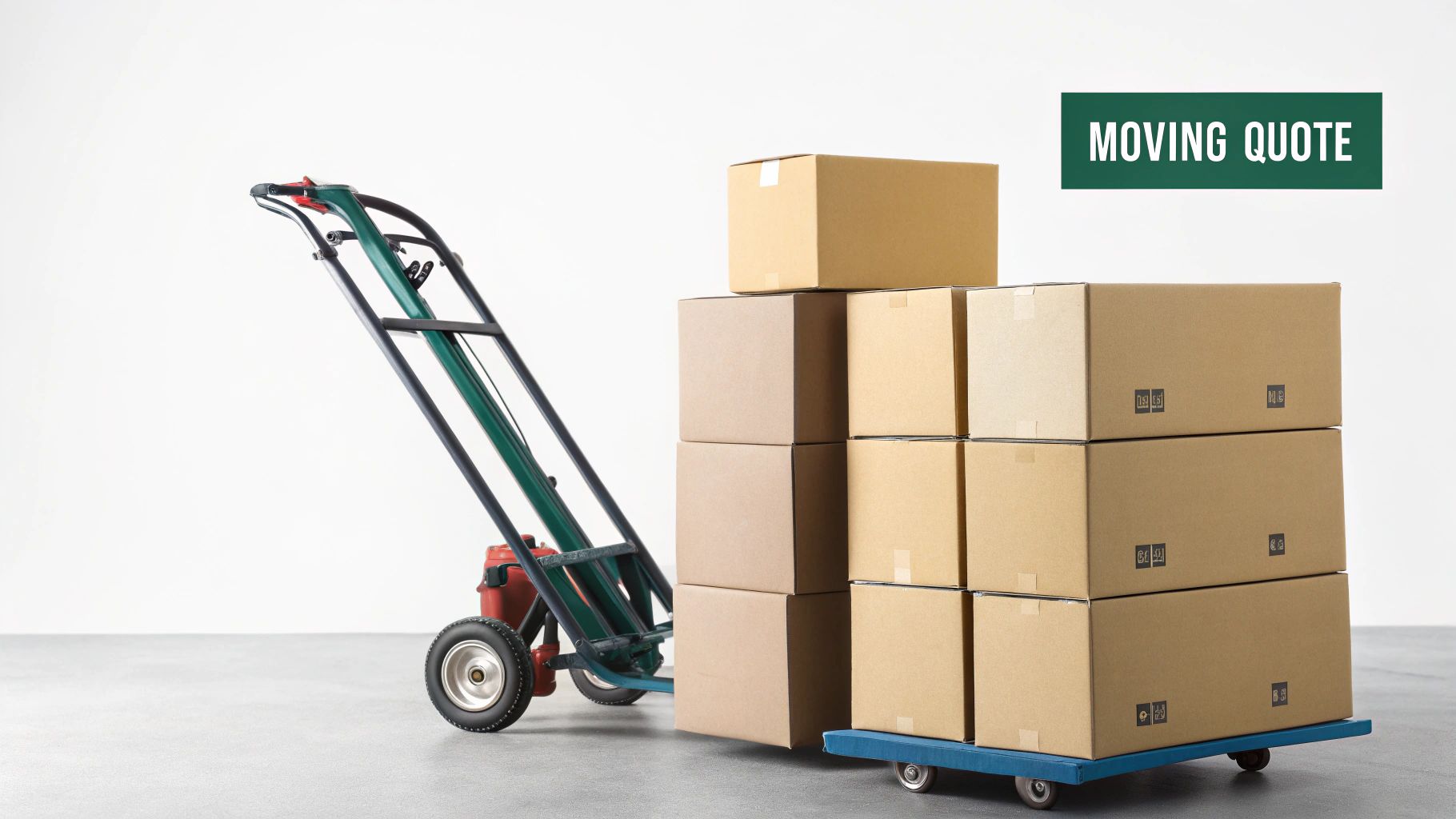 Person reviewing a moving quote on a clipboard while movers load a truck in the background.