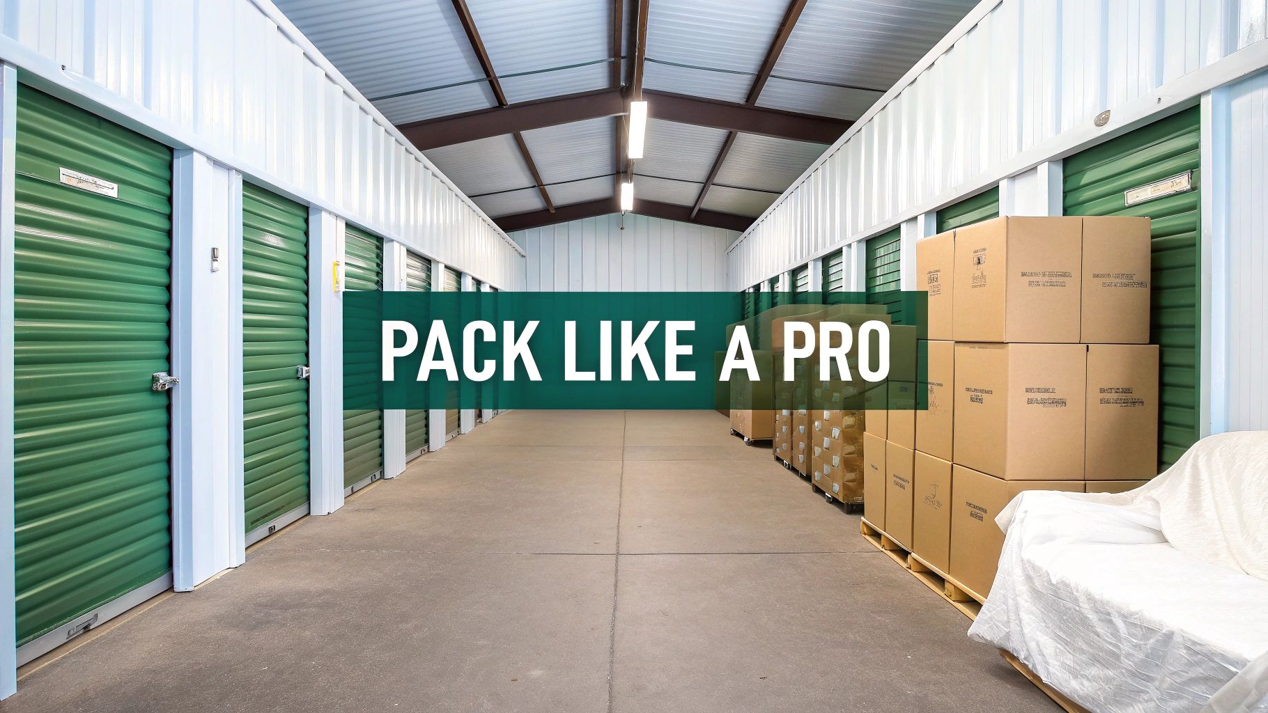 Person organizing boxes inside a self-storage unit