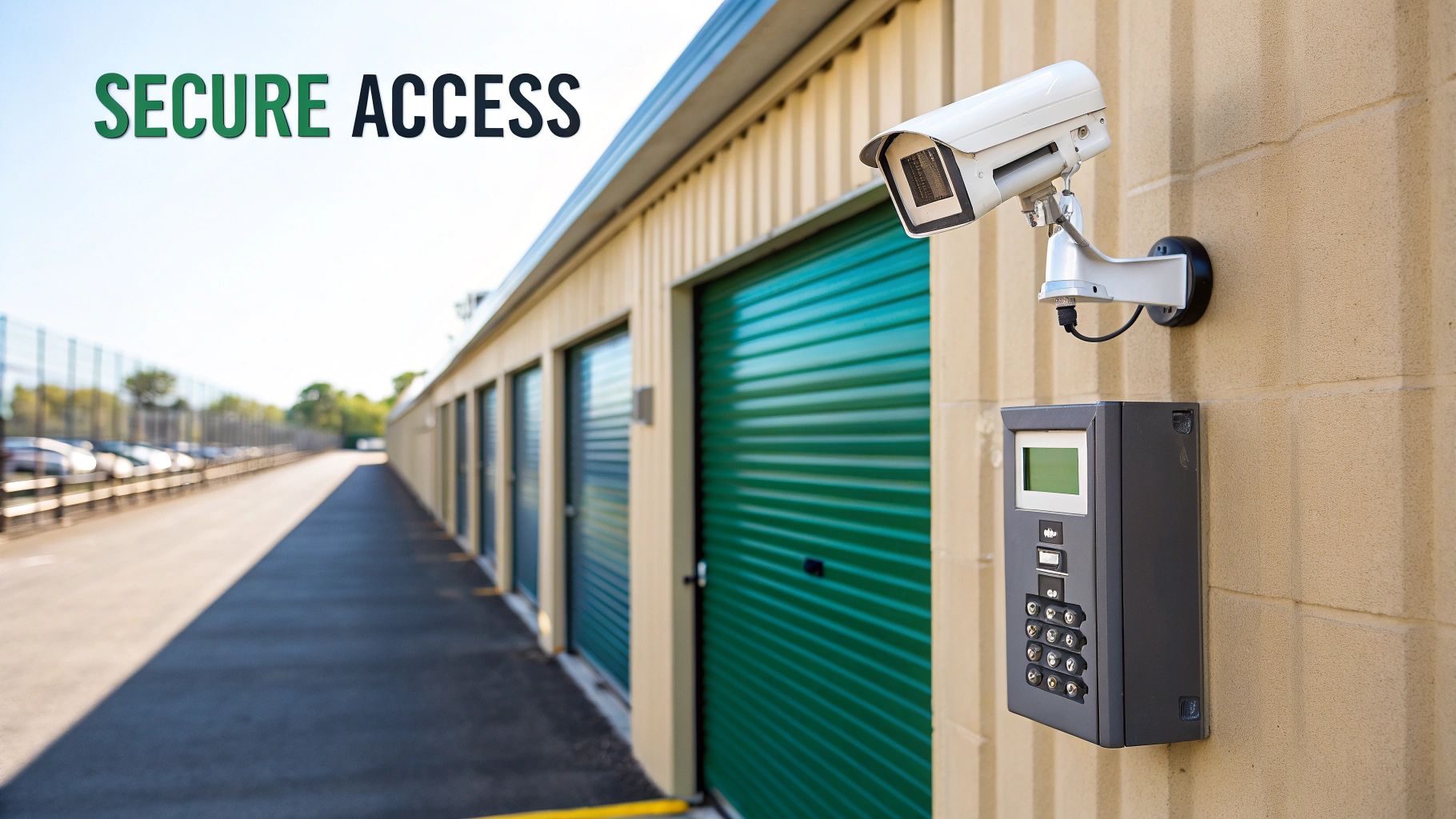 Secure storage corridor with keypad and cameras