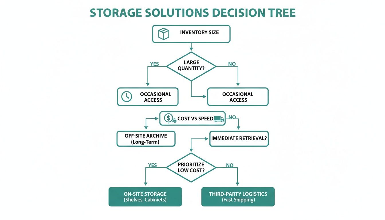 Flowchart decision tree illustrating steps for choosing optimal storage solutions.