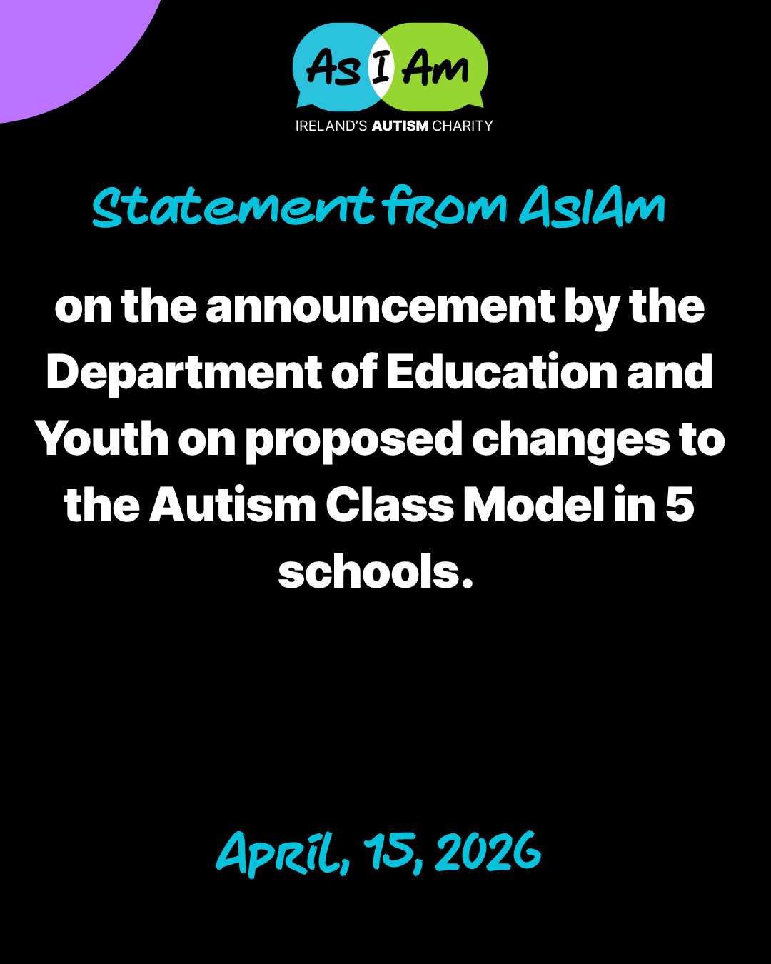 Statement on proposed changes to the Autism Class Model