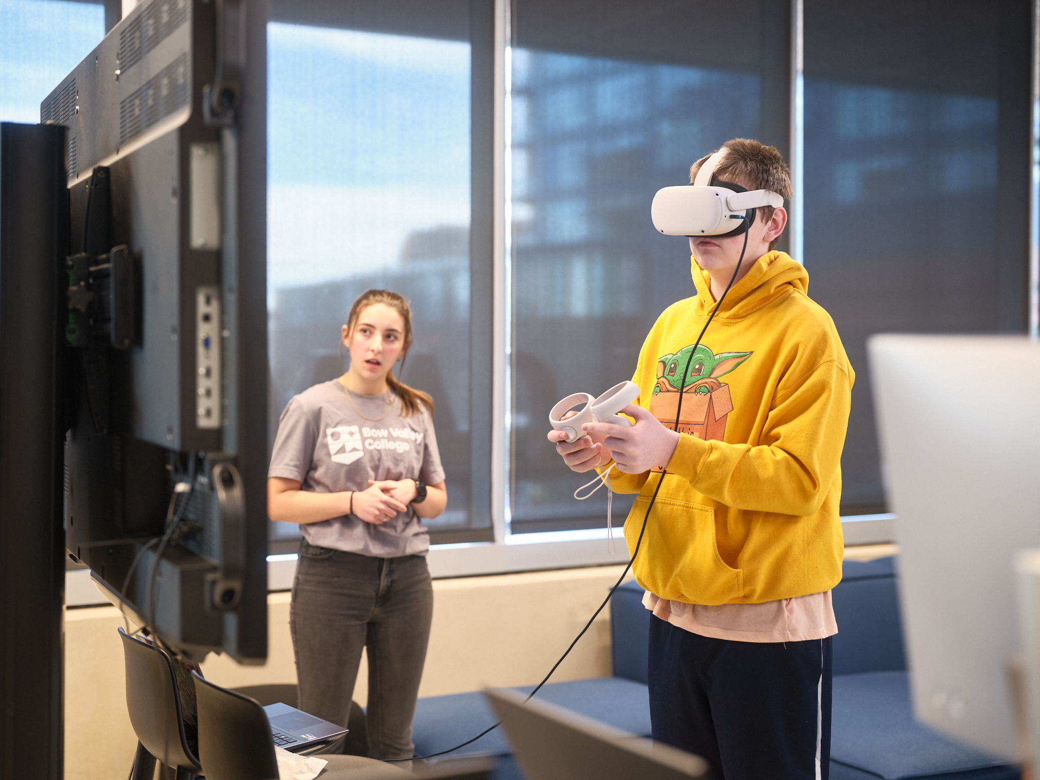 Someone using one of the VR headsets at Bow Valley College.