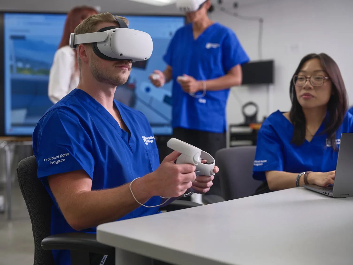 Nursing students using the VR equipment