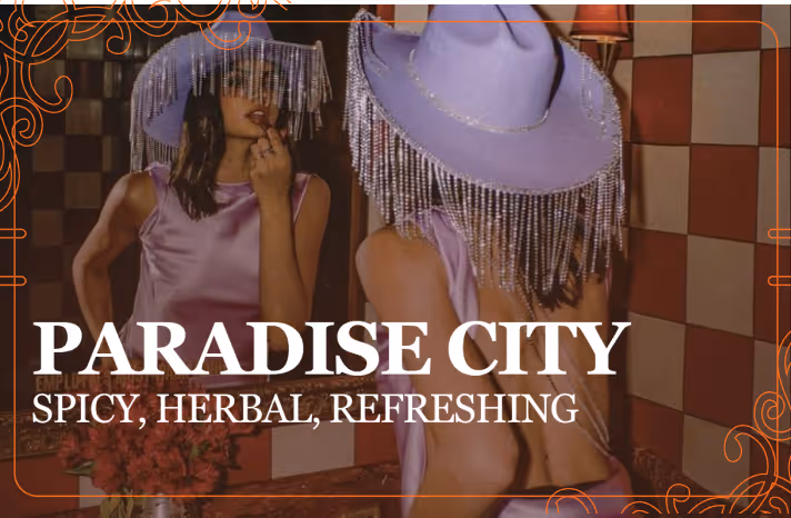 "PARADISE CITY"
SPICY, HERBAL, REFRESHING

CHOICE OF EFFEN CUCUMBER VODKA OR 400 CONEJOS MEZCAL, ELDERFLOWER
LIQUEUR, LEMON, SERRANO & CILANTRO, CUCUMBER JUICE & JALAPEÑO SALT