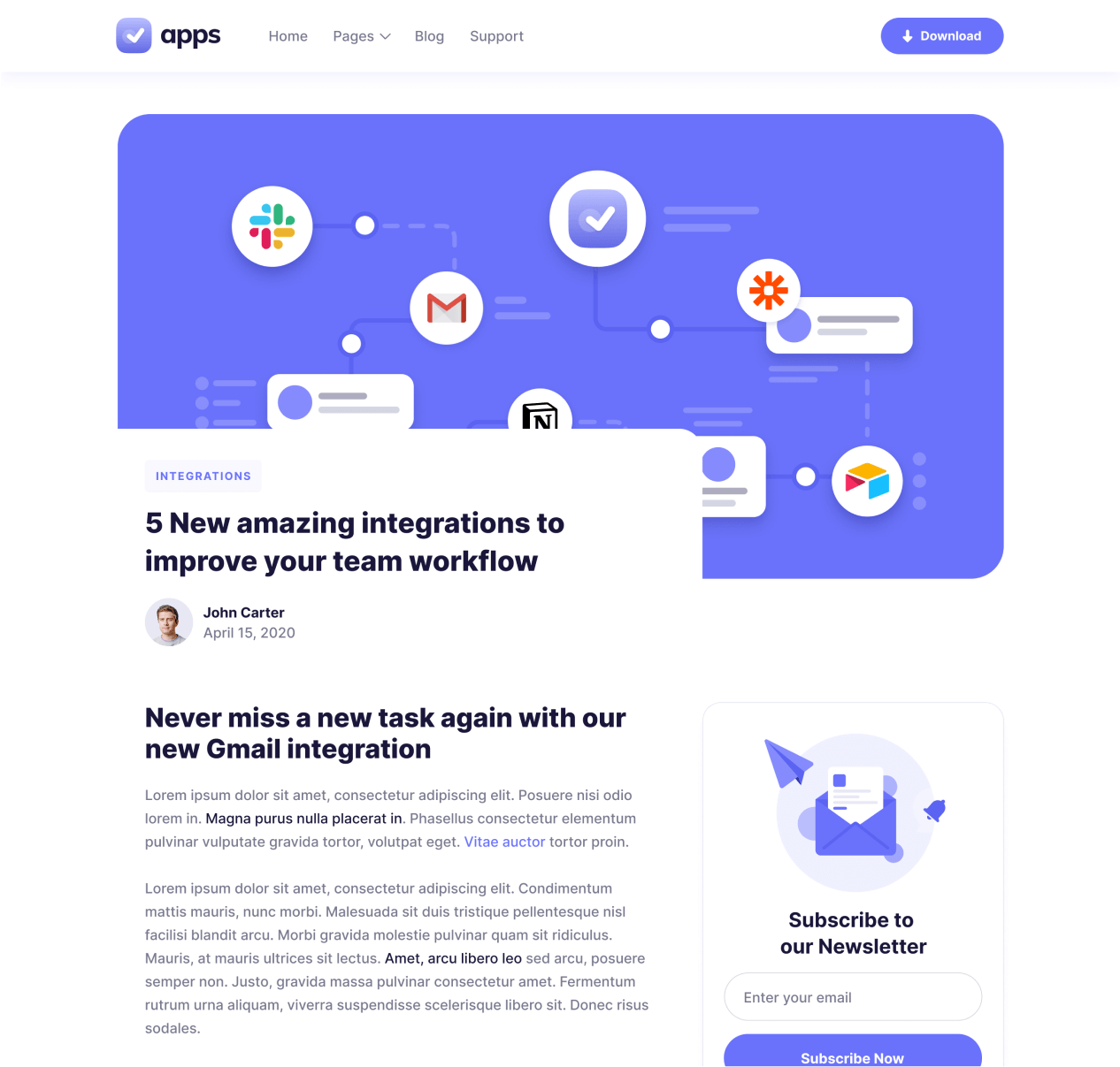 Apps - Blog Post page - Mobile App Webflow Template