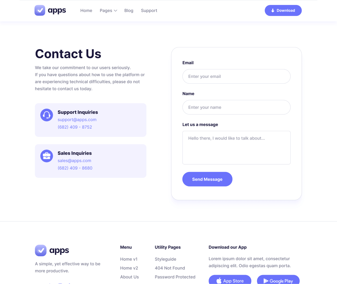 Apps - Contact - Mobile App Webflow Template