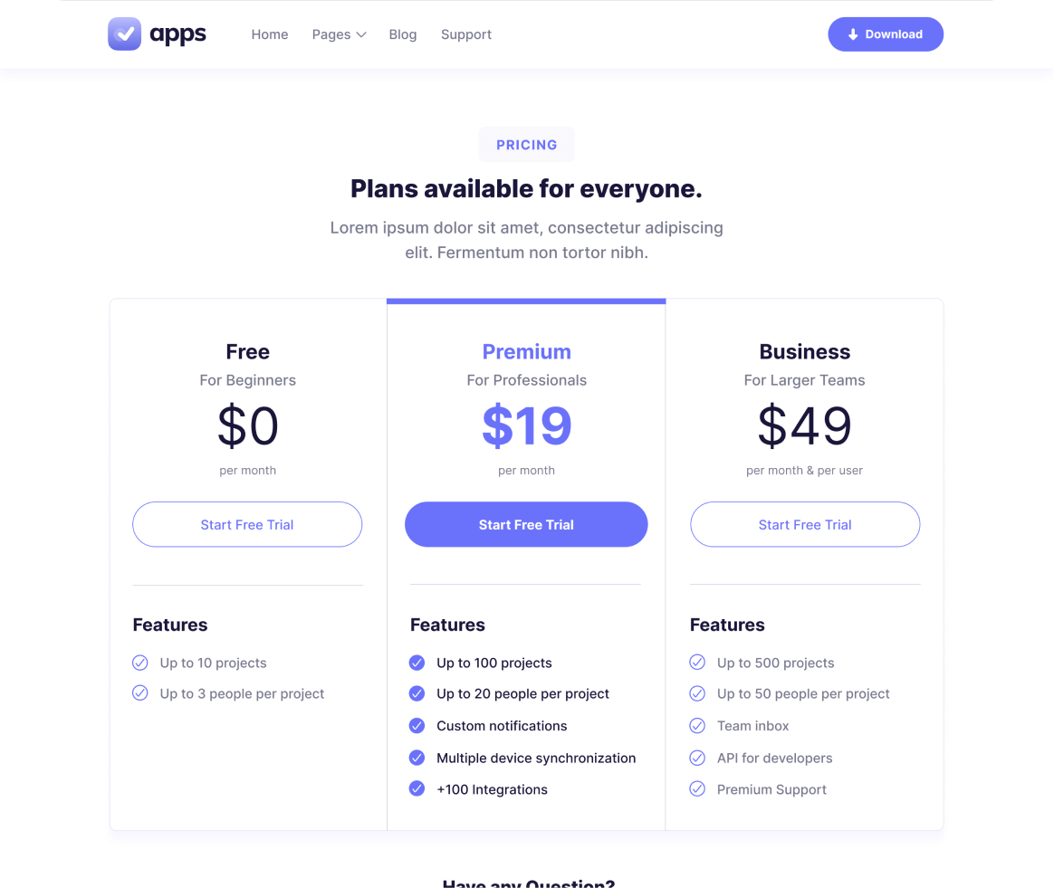 Apps - Pricing - Mobile App Webflow Template