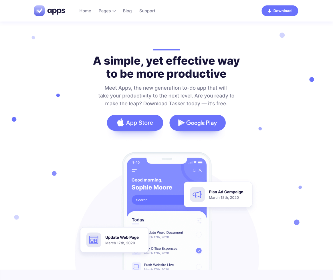 Apps - Home V2 page - Mobile App Webflow Template