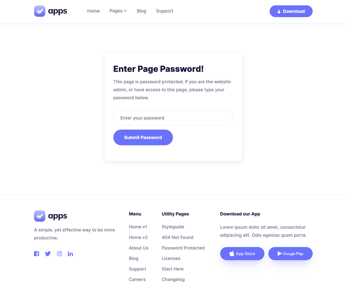 Apps - Password Protected - Mobile App Webflow Template