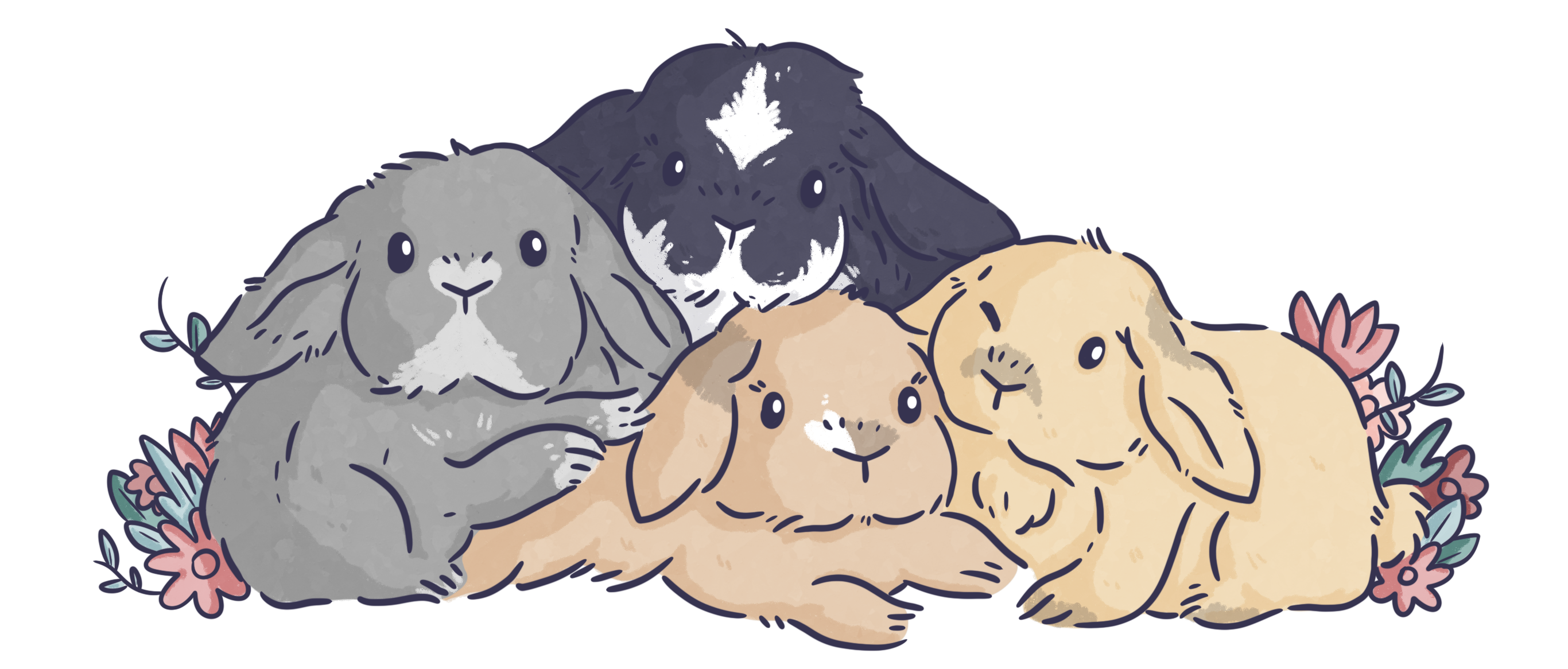 Luna, Chippie, Sparky, and Muni - the Bunny Honey crew