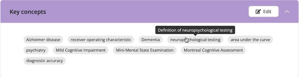 Key concepts extracted by Scholarcy with links to their definitions