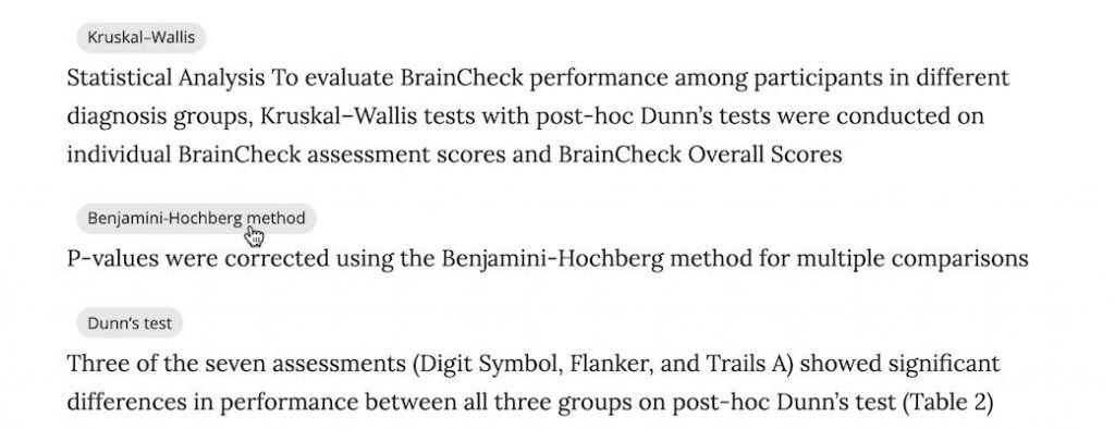 Data analysis methods extracted with links to definitions