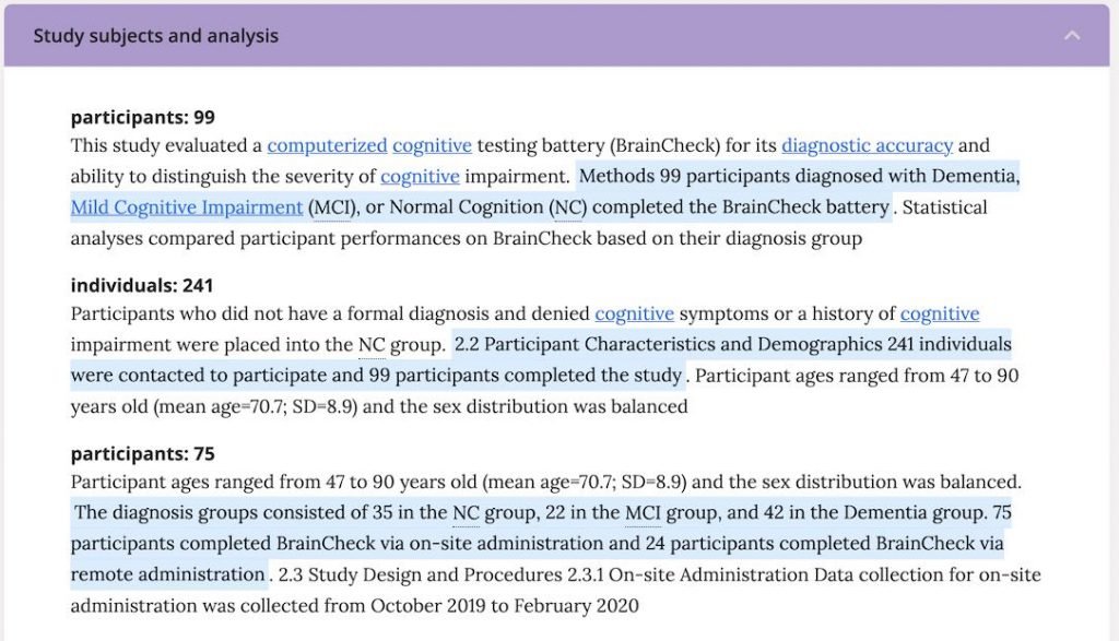 Scholarcy extracts details of study participants and methods