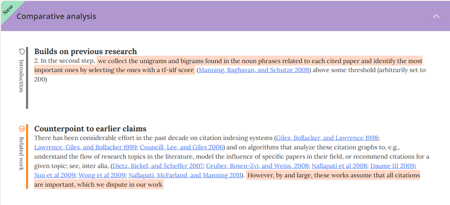 Scholarcy citation comparison screenshot