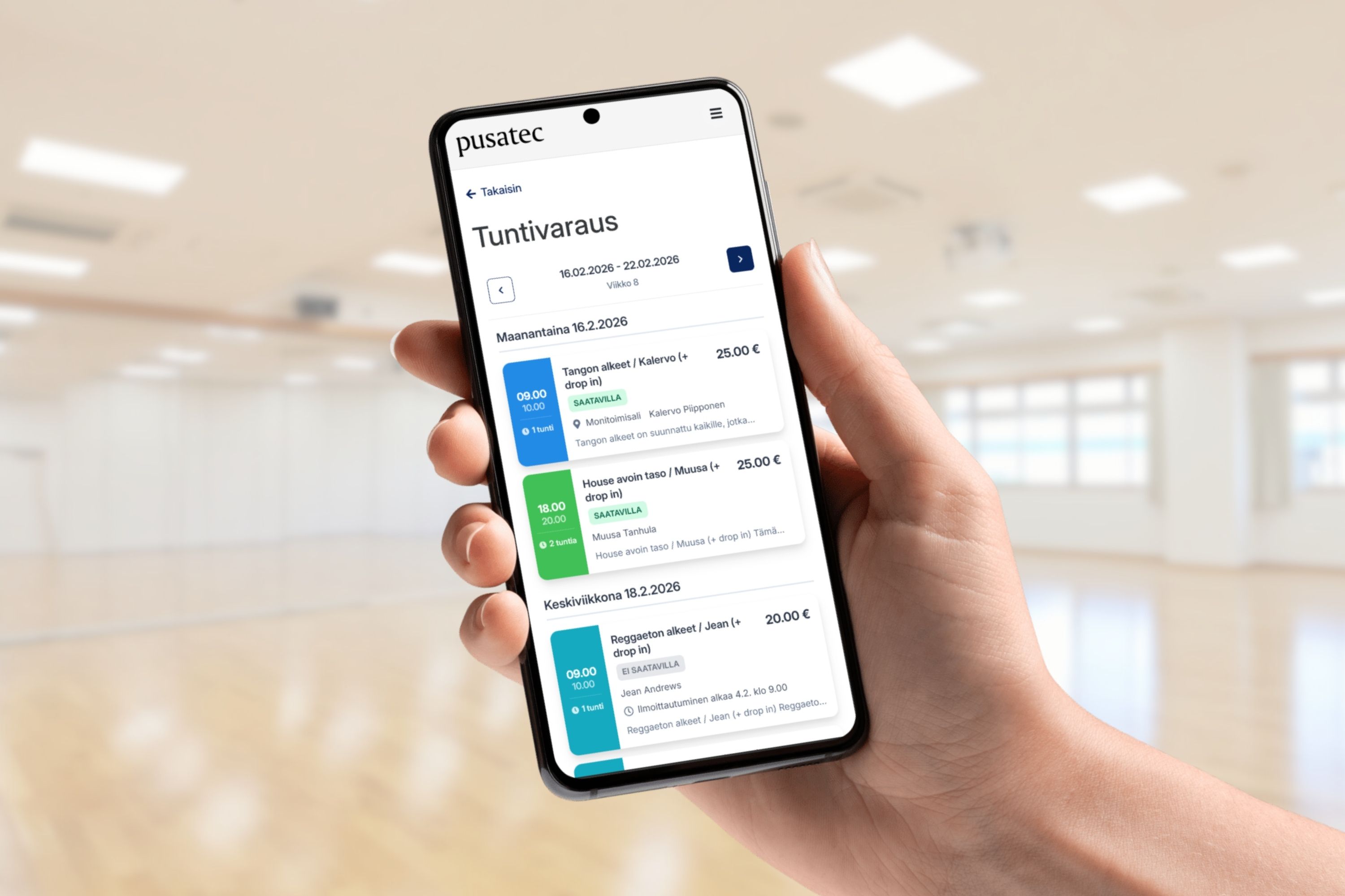 Booking system for group exercise sessions, dance lessons and drop-in sessions.