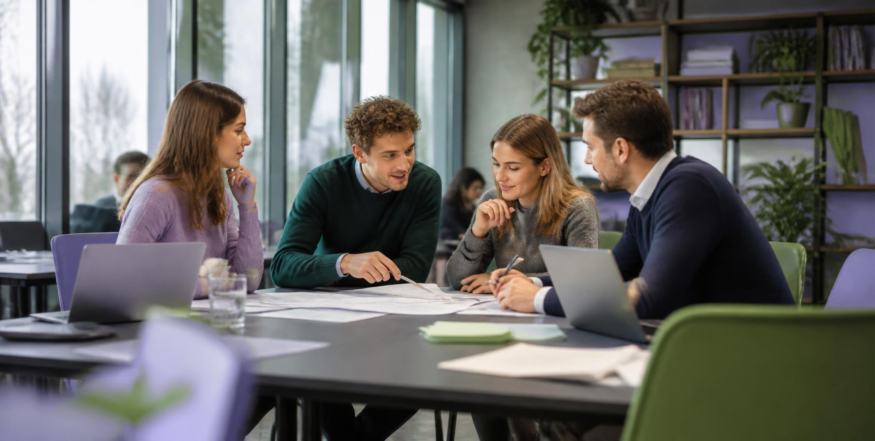 Young consultants discussing a project around a table