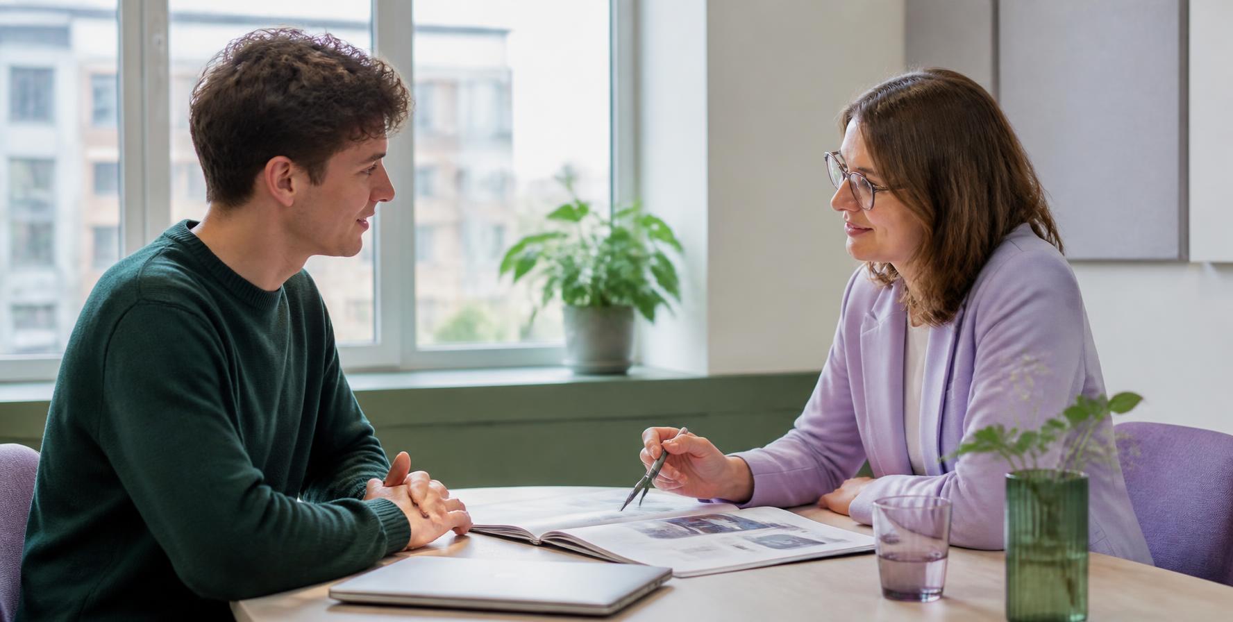 Recruiter discussing a student's project portfolio