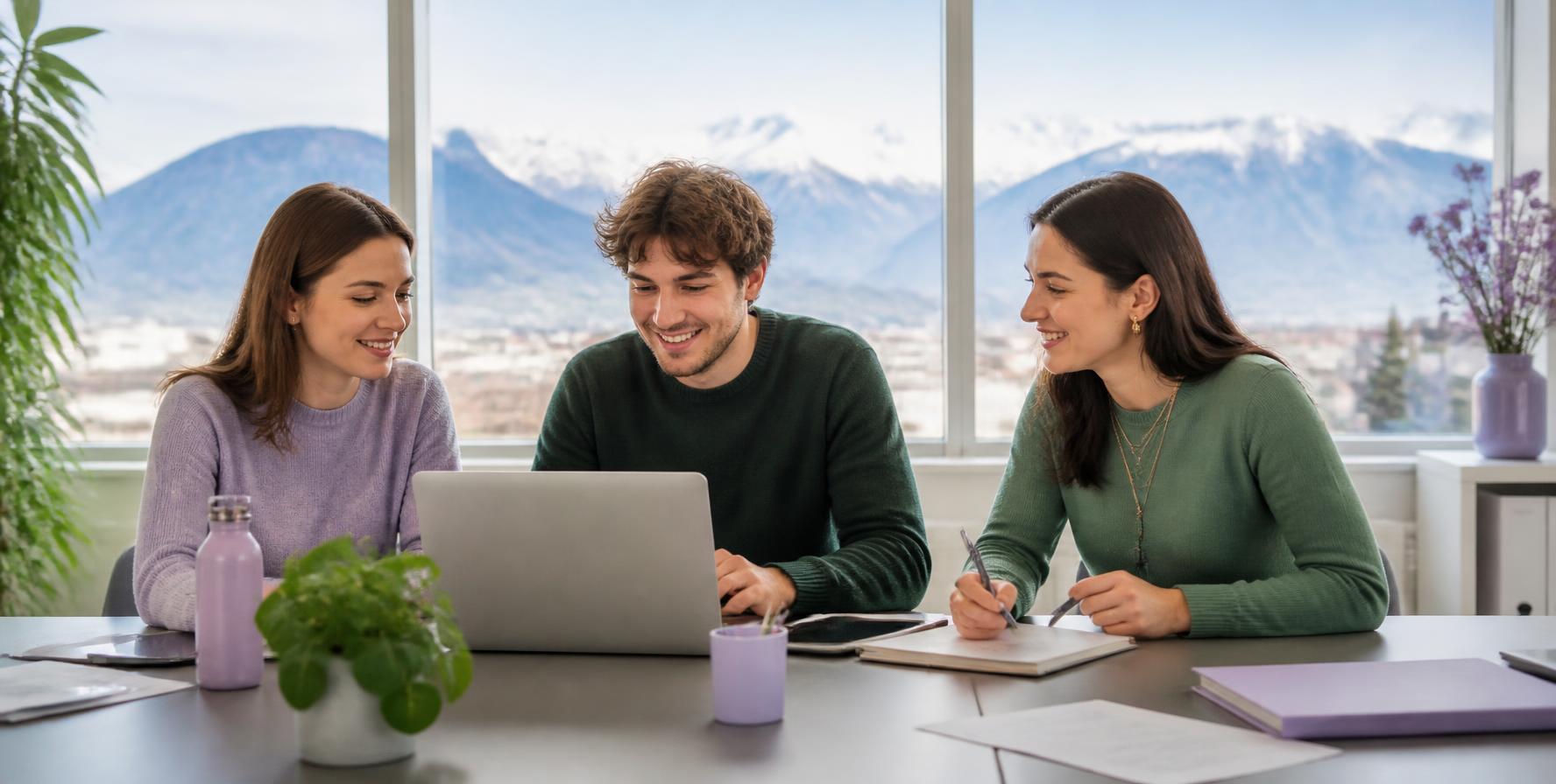 Students planning internship applications together at a desk