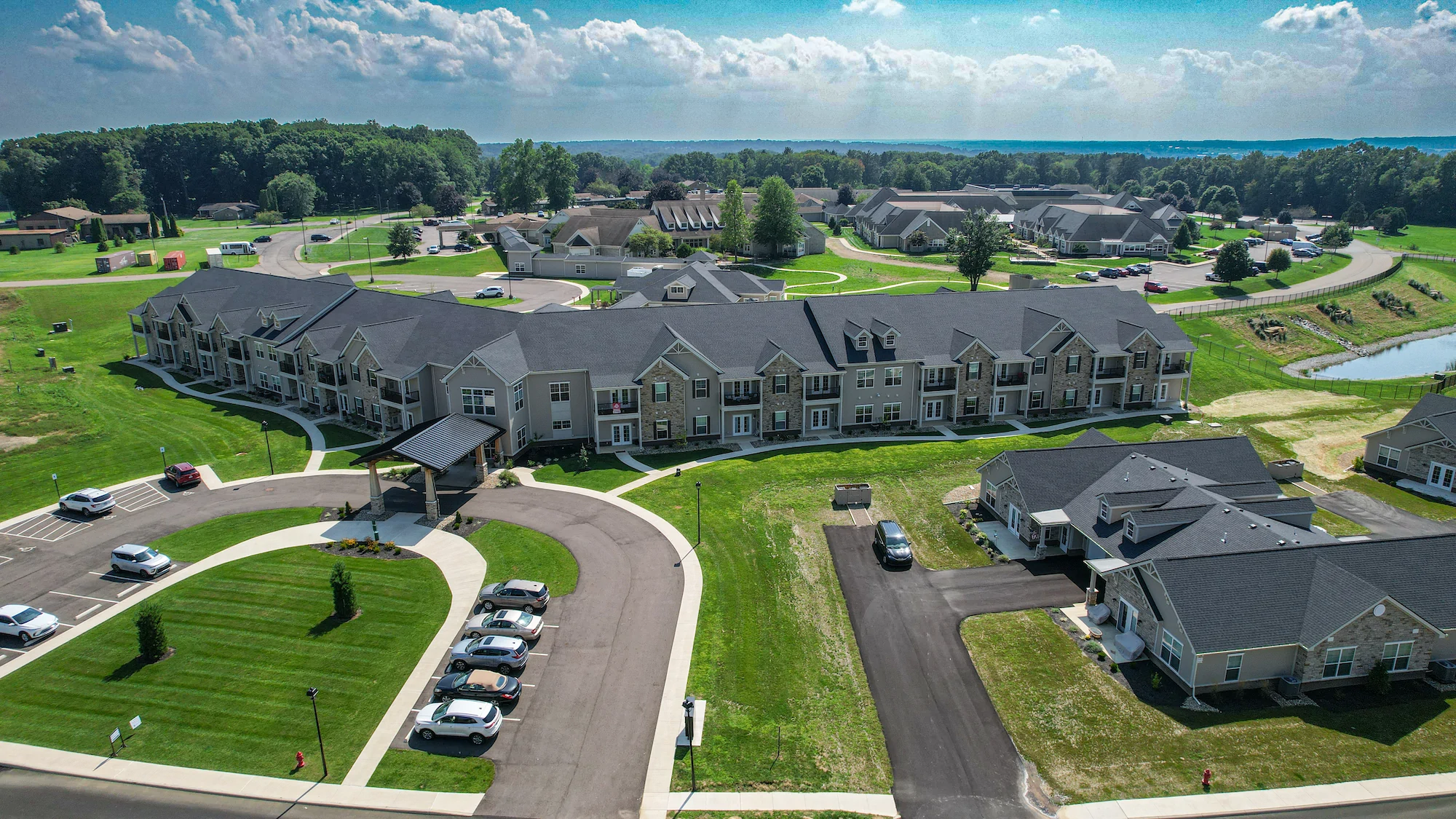 The campus of OESH and the Pine Hill assisted living community shown from above.