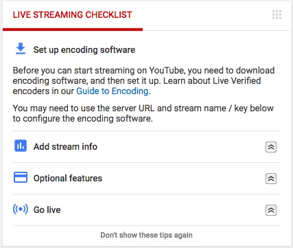 YouTube livestream checklist