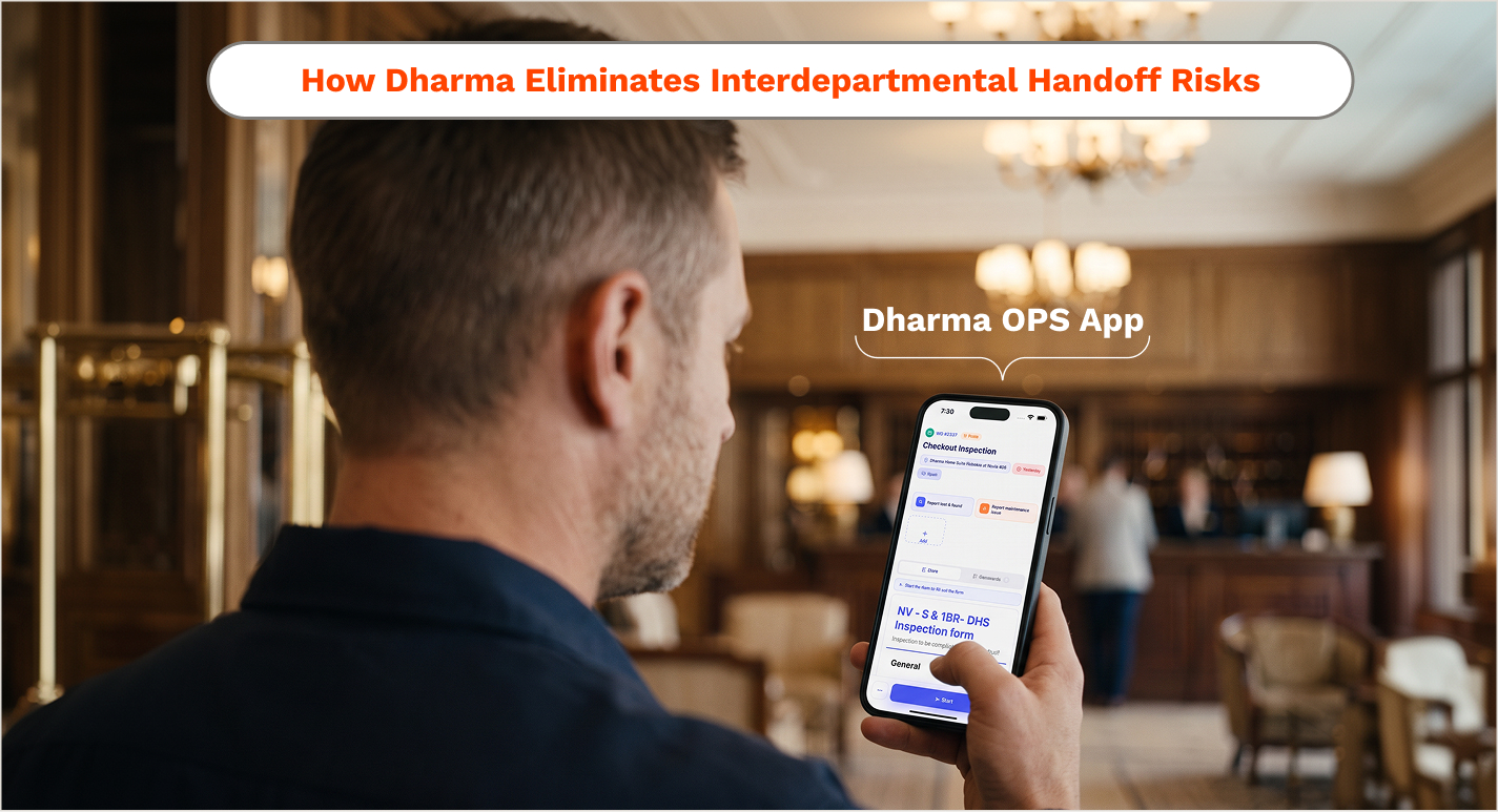 Hotel team member checking tasks on the Dharma OPS app