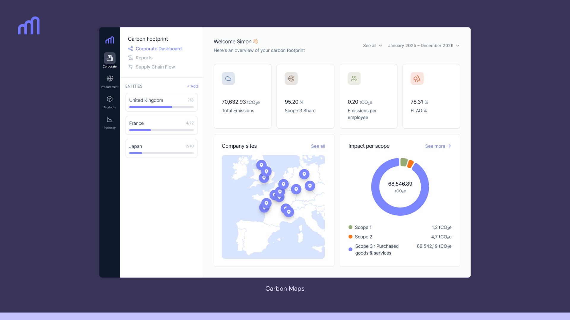 Carbon Maps Corporate Carbon Footprint interface